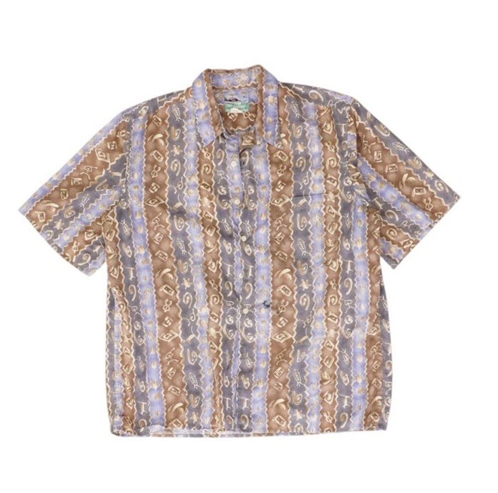 Vintage Reyn Spooner Hawaiian Shirt Mens Large Tribal Aztec Short Sleeve Button